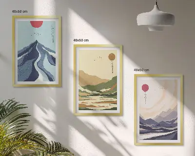 Pastelne planine u japandi stilu set od 3 slike u okviru