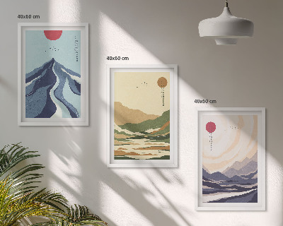 Set 3 slike u okviru Pastelne planine u japandi stilu