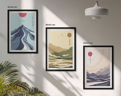 Set 3 slike u okviru Pastelne planine u japandi stilu