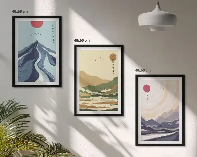Pastelne planine u japandi stilu set od 3 slike u okviru