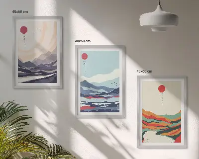 Japanske planinske apstrakcije triptih u okviru