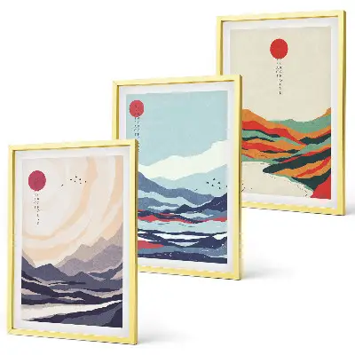 Japanske planinske apstrakcije triptih u okviru