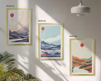 Japanske planinske apstrakcije triptih u okviru