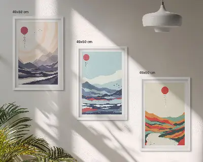 Japanske planinske apstrakcije triptih u okviru