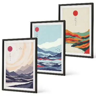 Japanske planinske apstrakcije triptih u okviru