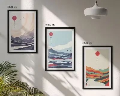 Japanske planinske apstrakcije triptih u okviru