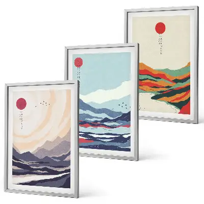 Japanske planinske apstrakcije triptih u okviru