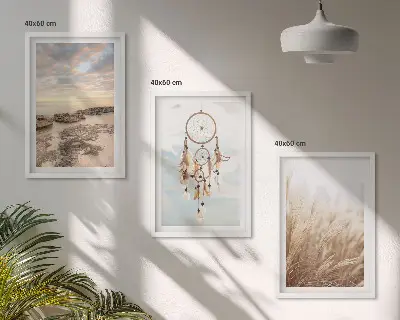 Set od 3 slike u okviru motiv trave i hvatača snova s motivom mora oblaka