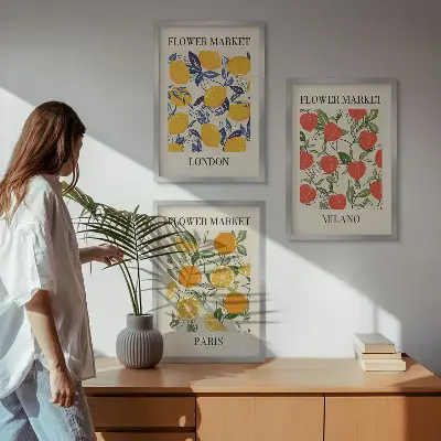 Zidna galerija cvjetni plakati i motivi gradova