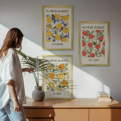 Zidna galerija cvjetni plakati i motivi gradova