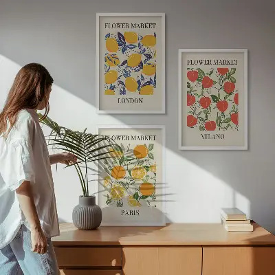 Zidna galerija cvjetni plakati i motivi gradova