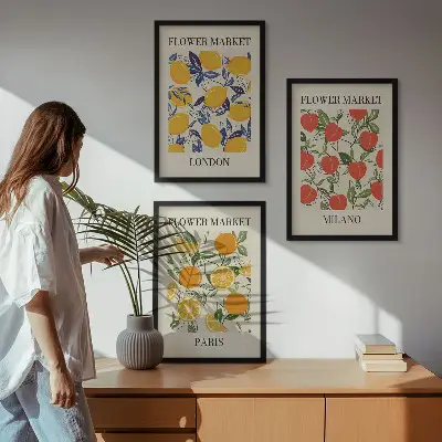 Zidna galerija cvjetni plakati i motivi gradova