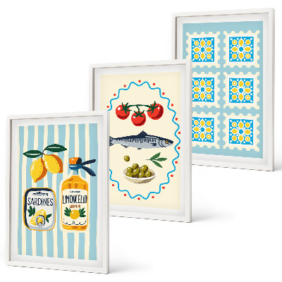 Set 3 slike u okviru Ilustracije kuhinje u mediteranskom stilu