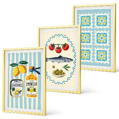 Set 3 slike u okviru Ilustracije kuhinje u mediteranskom stilu