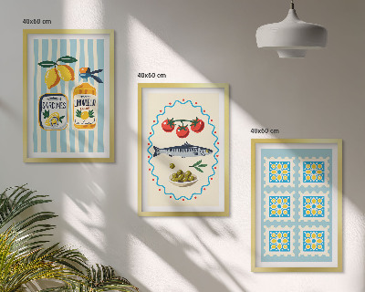 Set 3 slike u okviru Ilustracije kuhinje u mediteranskom stilu