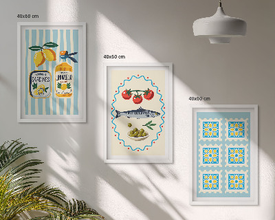 Set 3 slike u okviru Ilustracije kuhinje u mediteranskom stilu