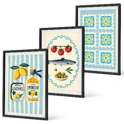 Set 3 slike u okviru Ilustracije kuhinje u mediteranskom stilu
