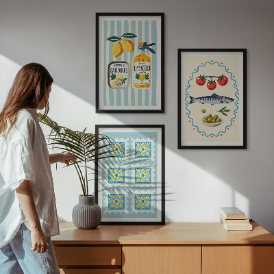 Set 3 slike u okviru Ilustracije kuhinje u mediteranskom stilu