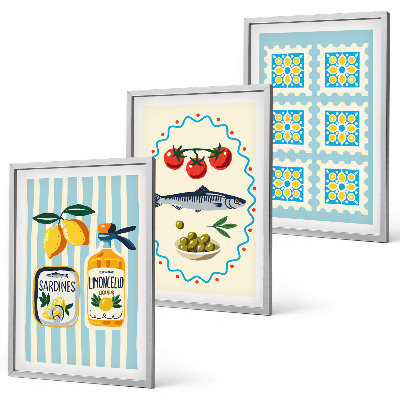 Set 3 slike u okviru Ilustracije kuhinje u mediteranskom stilu