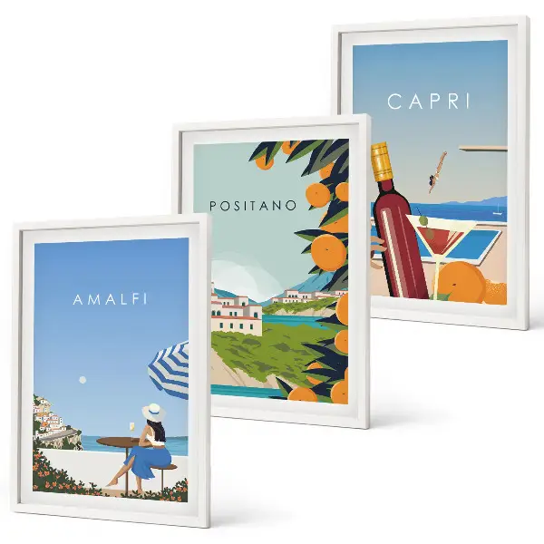 Set 3 slike Amalfi, Positano i Capri u okviru