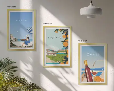 Set 3 slike Amalfi, Positano i Capri u okviru