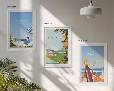 Set 3 slike Amalfi, Positano i Capri u okviru