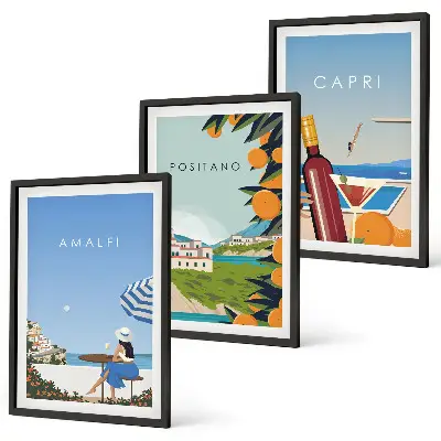 Set 3 slike Amalfi, Positano i Capri u okviru