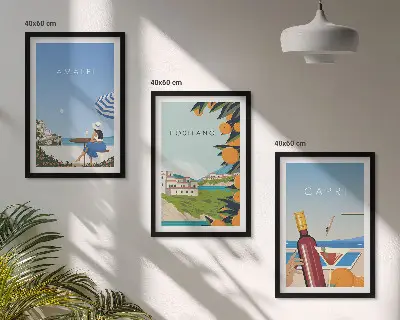 Set 3 slike Amalfi, Positano i Capri u okviru