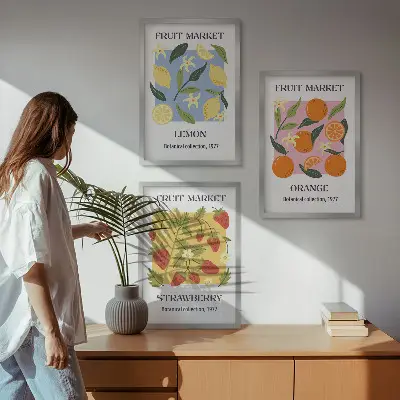 Triptih u okviru voćni plakati s motivima limuna i jagoda