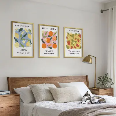 Triptih u okviru voćni plakati s motivima limuna i jagoda