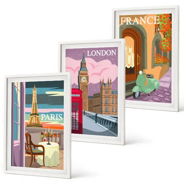 Zidna galerija pogledi Pariz i London retro stila