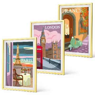 Zidna galerija pogledi Pariz i London retro stila
