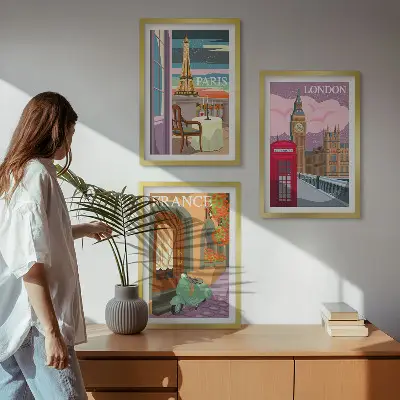 Zidna galerija pogledi Pariz i London retro stila