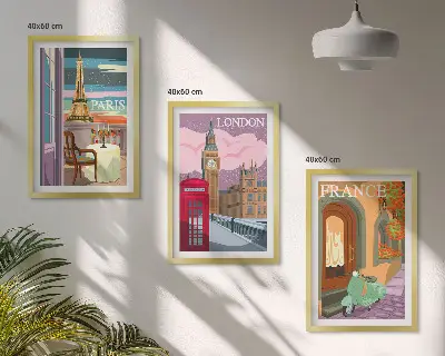 Zidna galerija pogledi Pariz i London retro stila
