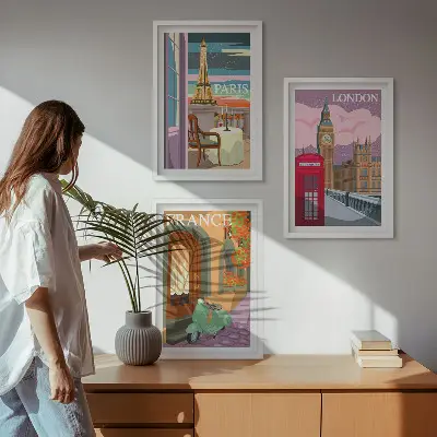 Zidna galerija pogledi Pariz i London retro stila