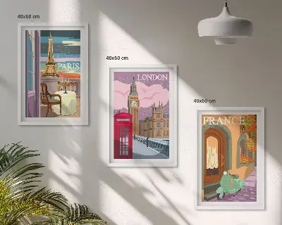 Zidna galerija pogledi Pariz i London retro stila