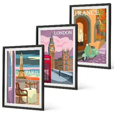 Zidna galerija pogledi Pariz i London retro stila