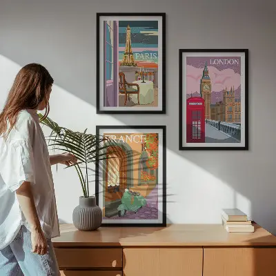 Zidna galerija pogledi Pariz i London retro stila