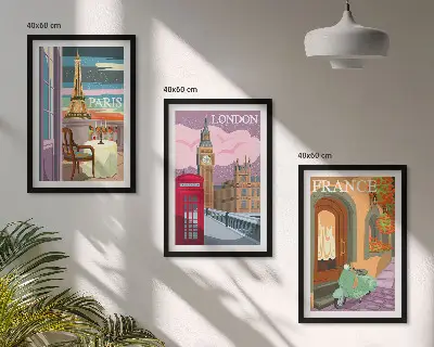 Zidna galerija pogledi Pariz i London retro stila