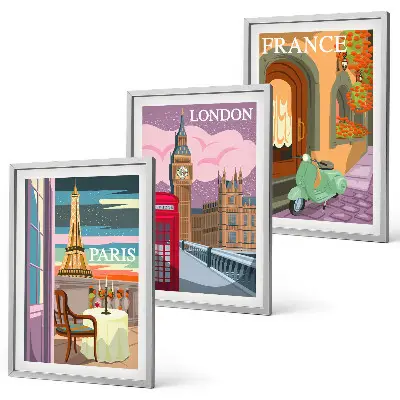 Zidna galerija pogledi Pariz i London retro stila