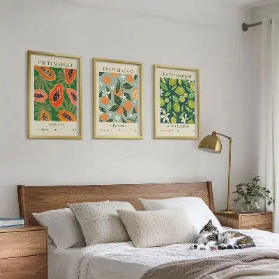 Set od 3 slike u okviru starinski posteri s motivom voća