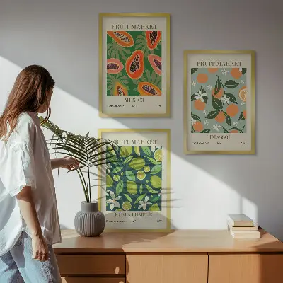 Set od 3 slike u okviru starinski posteri s motivom voća