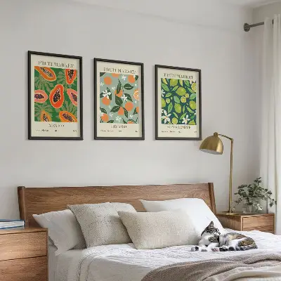 Set od 3 slike u okviru starinski posteri s motivom voća
