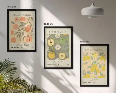 Retro plakati s motivima voća triptih u okviru