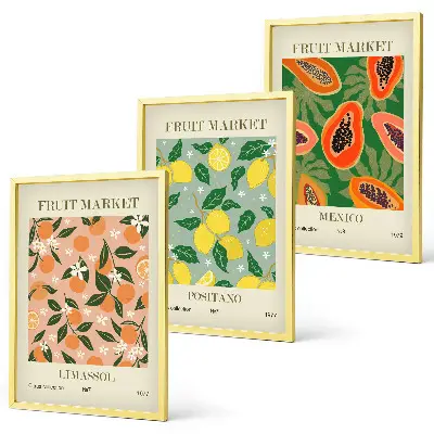 Tropski retro agrumi set od 3 slike u okviru