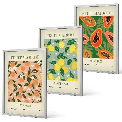 Tropski retro agrumi set od 3 slike u okviru