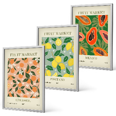 Set 3 slike u okviru Tropski retro agrumi