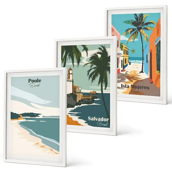 Tropske plaže i palme set od 3 slike u okviru