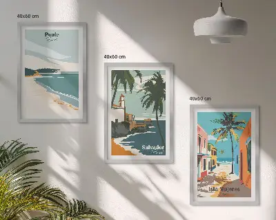 Tropske plaže i palme set od 3 slike u okviru