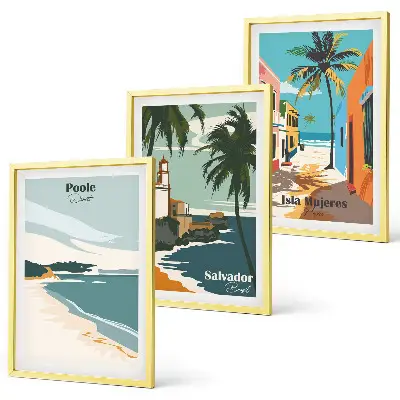 Tropske plaže i palme set od 3 slike u okviru